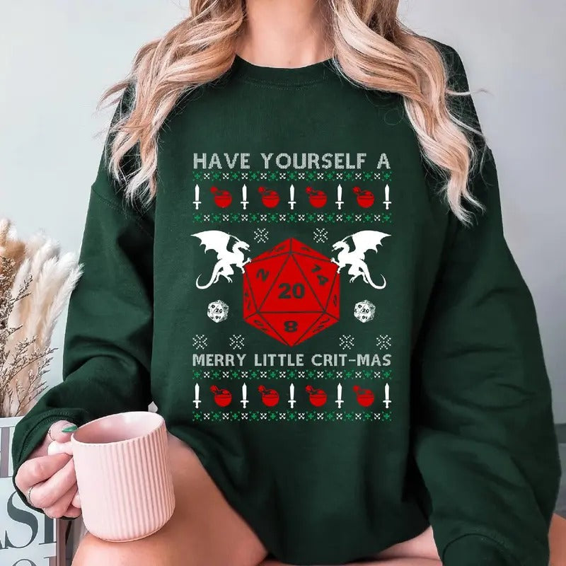 Dungeon Dragons Dnd Have Yourself Little Merry Crit - Adult & Kids T-Shirts, Sweatshirts & Hoodies apparel design preview 1