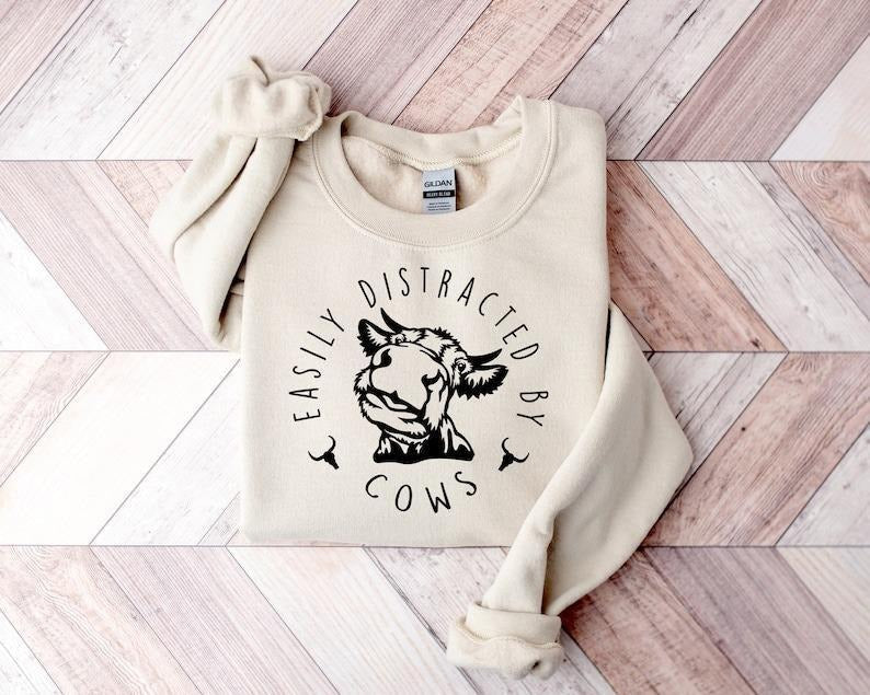 Easily Distracted Cows Funny Cow Farm Love Animal - Adult & Kids T-Shirts, Sweatshirts & Hoodies apparel design preview 1
