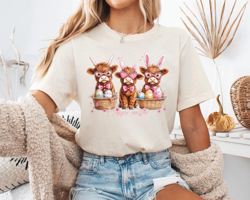Easter Highland Cows ONLY ONE NATURAL LARGE AVAILABLE - Adult & Kids T-Shirts, Sweatshirts & Hoodies apparel design preview 1