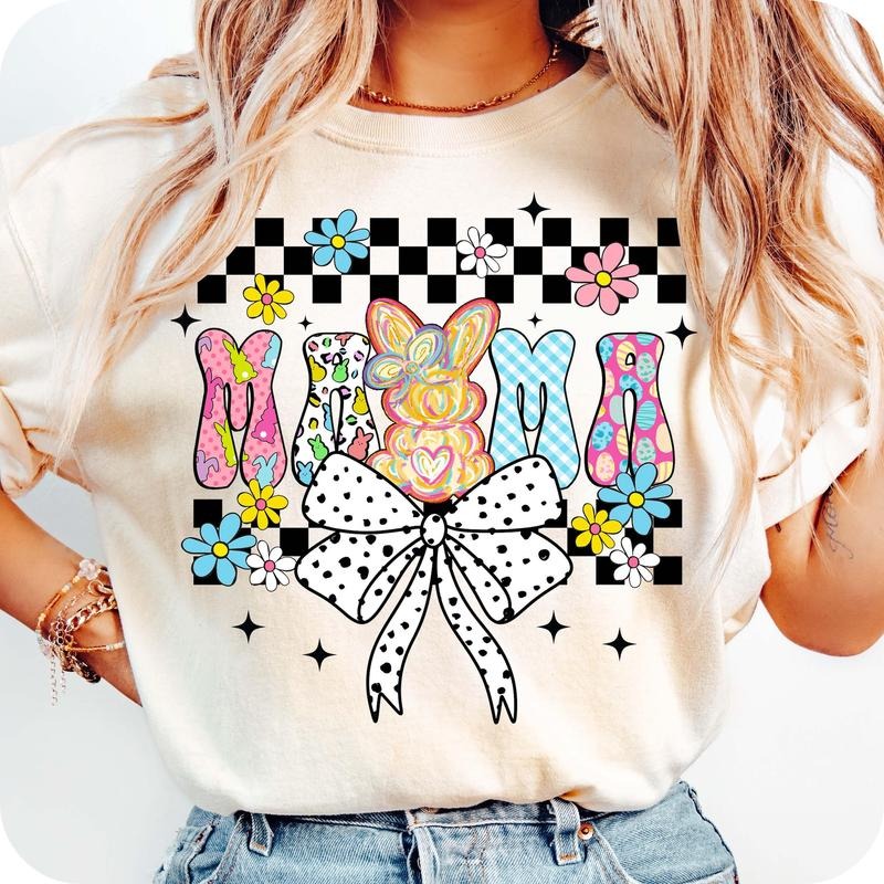Easter Mama Bunny Coquette Bow Girly Pastel Preppy - Adult & Kids T-Shirts, Sweatshirts & Hoodies apparel design preview 1