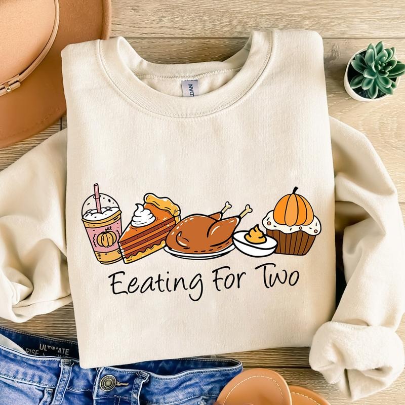 Eating Two Thanksgiving Pregnancy Announcement Cute - Adult & Kids T-Shirts, Sweatshirts & Hoodies apparel design preview 1
