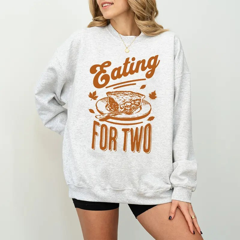 Eating Two Thanksgiving Pregnancy Announcement Reveal - Adult & Kids T-Shirts, Sweatshirts & Hoodies apparel design preview 1