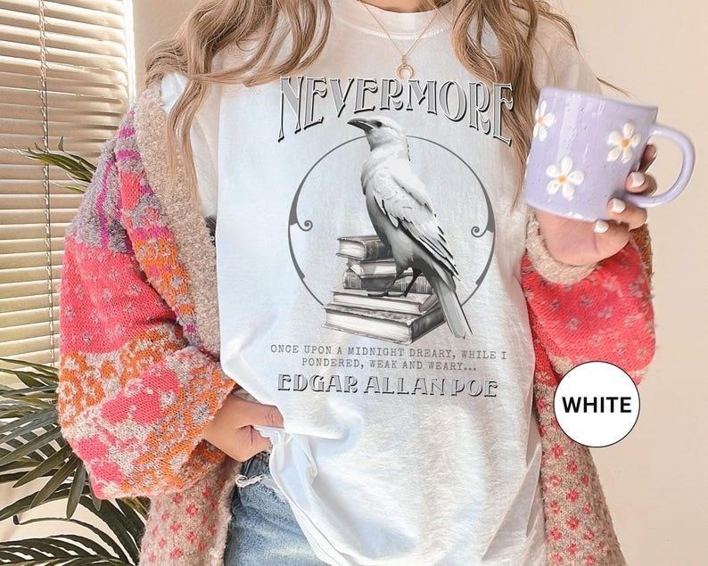 Edgar Allan Poe White Raven Nevermore Dark Academia - Adult & Kids T-Shirts, Sweatshirts & Hoodies apparel design preview 1