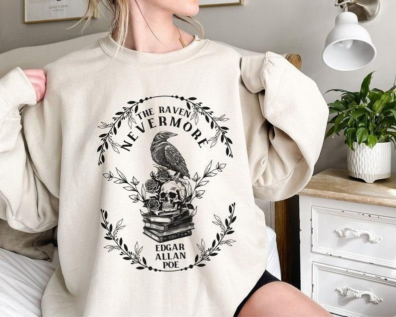 Edgar Allan Poe Nevermore Raven Book Lover Haunting - Adult & Kids T-Shirts, Sweatshirts & Hoodies apparel design preview 1