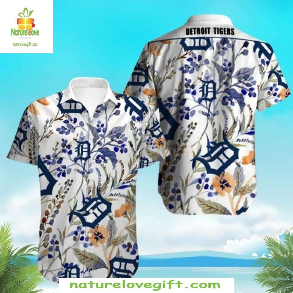 Detroit Tigers Hawaiian Elegant Blue Floral MLB - Adult & Kids T-Shirts, Sweatshirts & Hoodies apparel design preview 1
