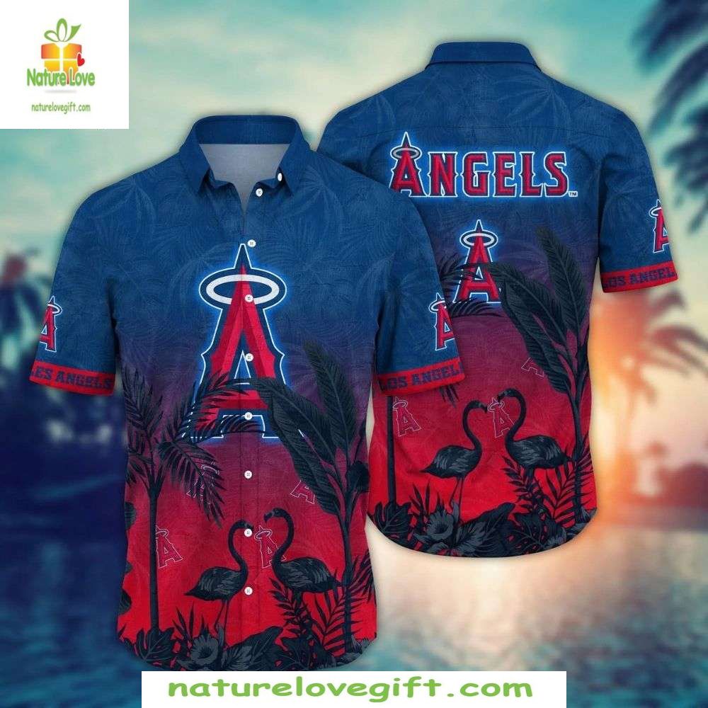 LA Angels Hawaiian Flamingos Tropical Leaves MLB - Adult & Kids T-Shirts, Sweatshirts & Hoodies apparel design preview 1