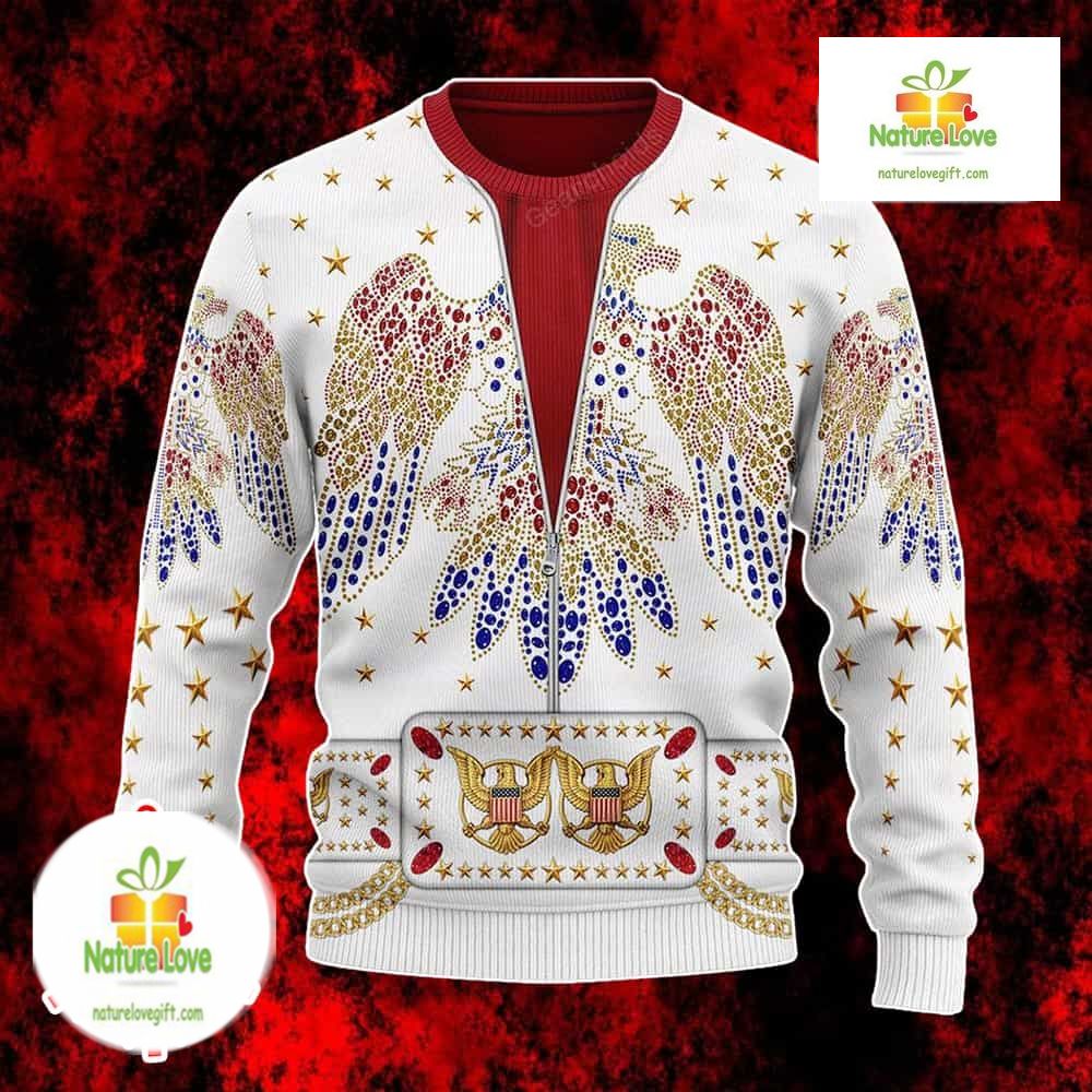 Elvis Presley Inspired by Eagle Jumpsuit Ugly Christmas Sweater - Holiday Gift product image