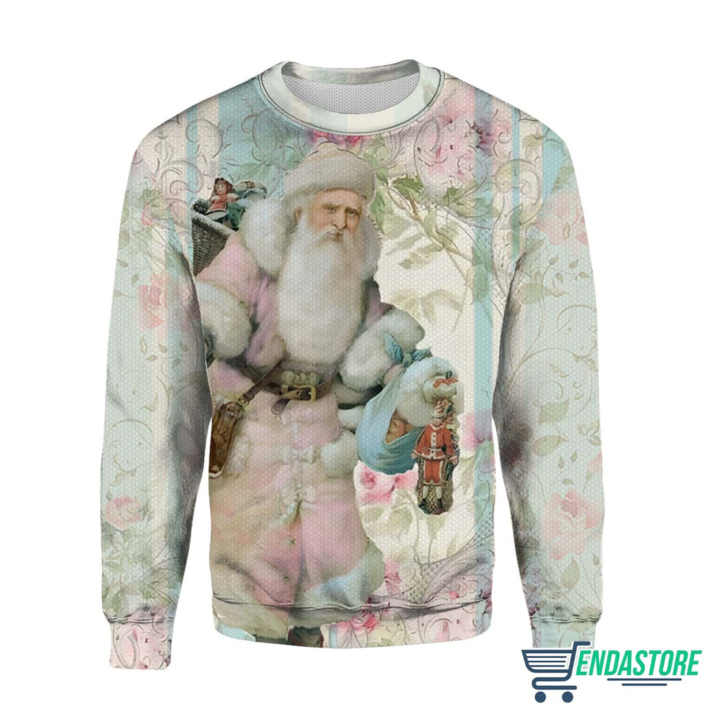 Vintage Pink Santa Claus Print Crew Neck 3D Christmas Sweater - Holiday Gift product image