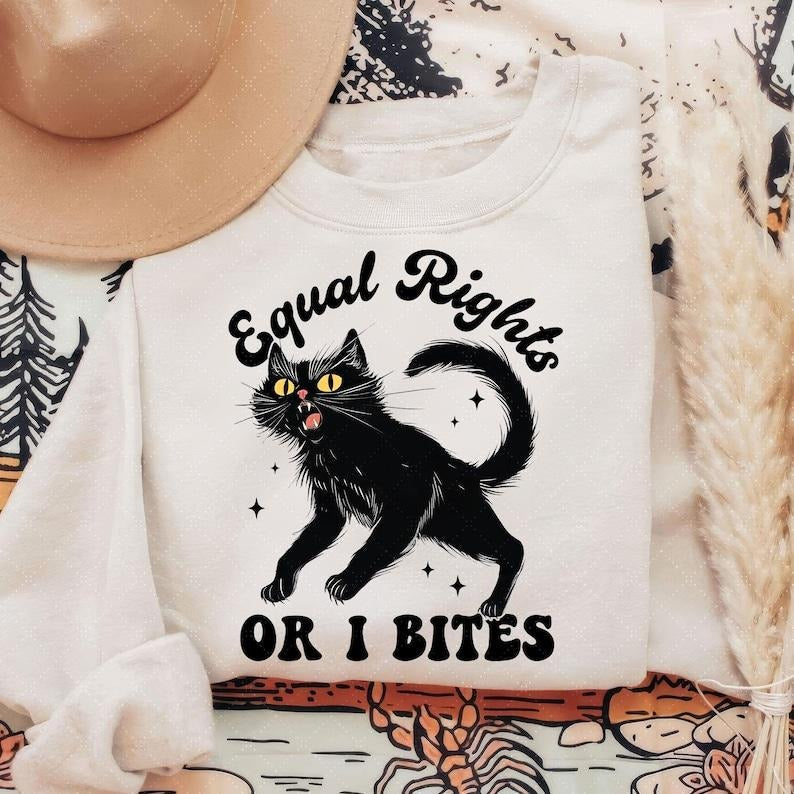 Equal Rights I Bites Feminist Cat Equality Human - Adult & Kids T-Shirts, Sweatshirts & Hoodies apparel design preview 1