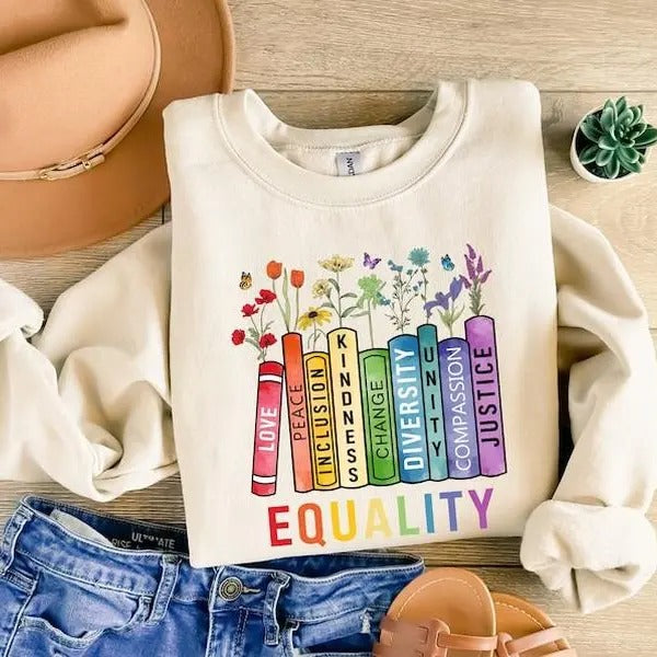 Equal Rights Book Flower Social Justice Equality - Adult & Kids T-Shirts, Sweatshirts & Hoodies apparel design preview 1
