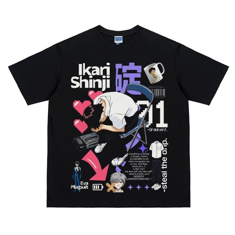 Eva "Shinji Ikari Frenzy" Vintage Anime 100% Cotton - Adult & Kids T-Shirts, Sweatshirts & Hoodies apparel design preview 1