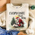 Every Knee Shall Bow Hooodie Nativity Scene Santa - Adult & Kids T-Shirts, Sweatshirts & Hoodies apparel design preview 1