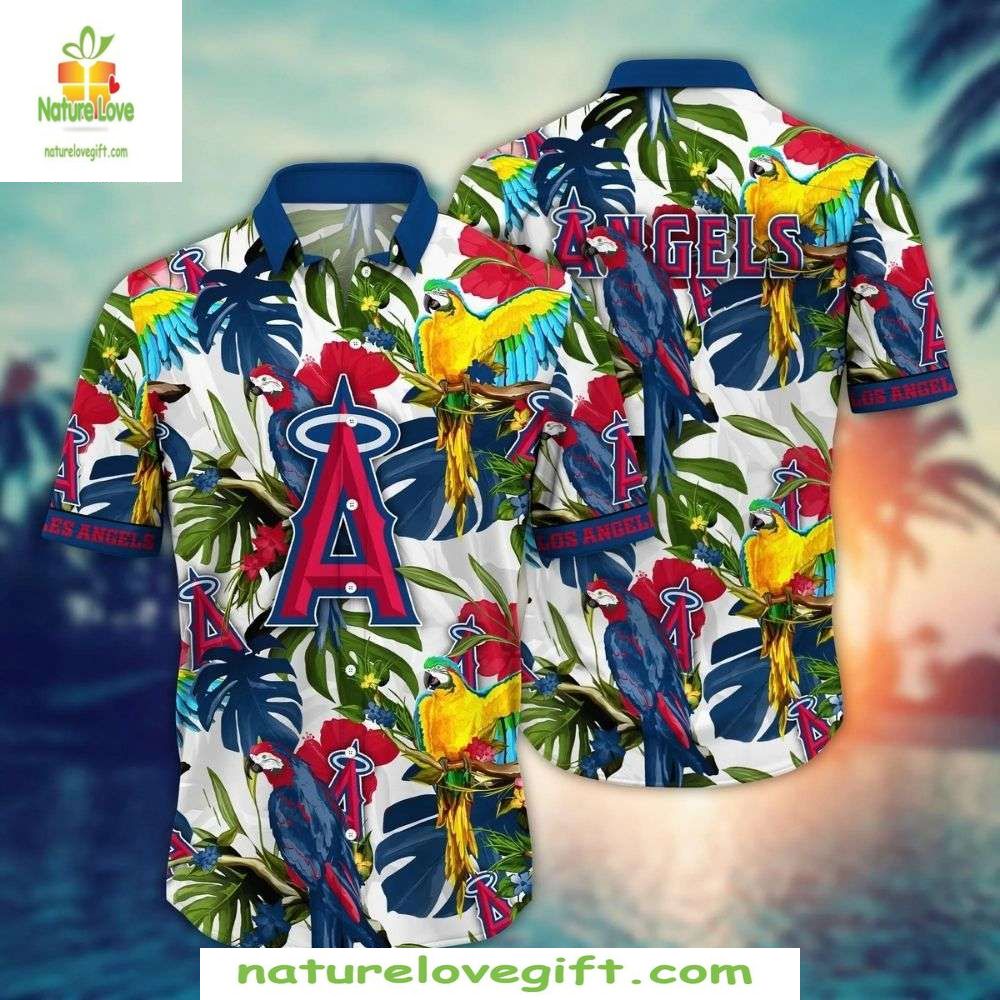 MLB Hawaiian Exotic Parrot Tropical Flora LA Angels - Adult & Kids T-Shirts, Sweatshirts & Hoodies apparel design preview 1