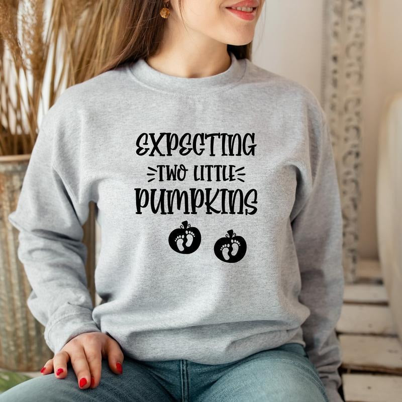 Expecting Two Little Pumpkins Twin Pregnancy - Adult & Kids T-Shirts, Sweatshirts & Hoodies apparel design preview 1