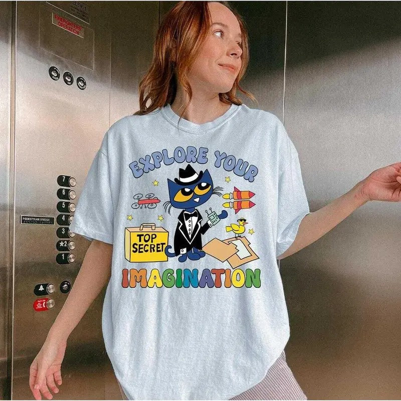 Explore Your Imagination Pet.E Cat Children'S Book - Adult & Kids T-Shirts, Sweatshirts & Hoodies apparel design preview 1