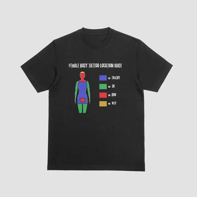FEMALE BODY TATTOO LOCATION GUIDE Funny Cotton Top - Adult & Kids T-Shirts, Sweatshirts & Hoodies apparel design preview 1
