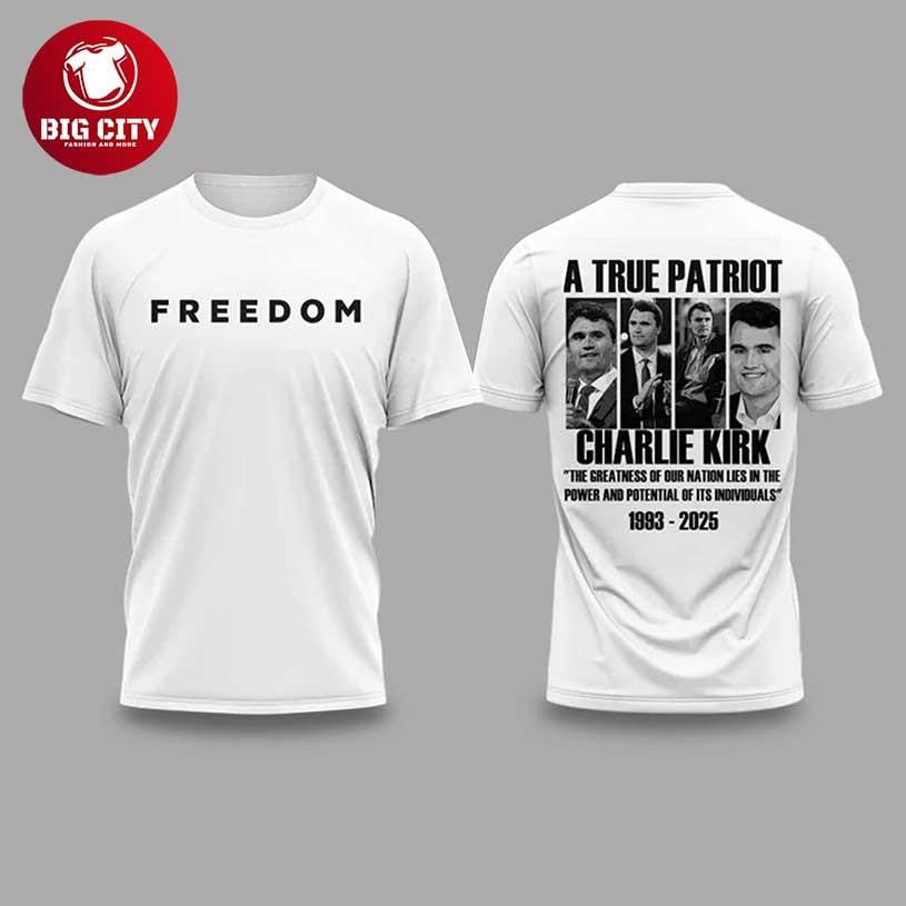 FREEDOM A True Patriot Charlie Kirk RIP 1993-2025 Two - Adult & Kids T-Shirts, Sweatshirts & Hoodies apparel design preview 1