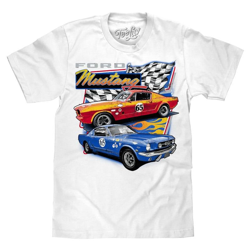 Faded Ford Mustang 65 Racecar White - Adult & Kids T-Shirts, Sweatshirts & Hoodies apparel design preview 1