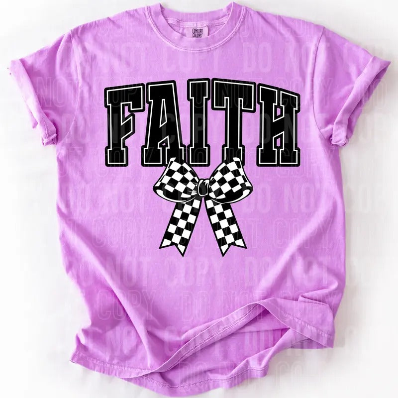 Faith Checkered Bow DTF Transfers THIS IS NOT - Adult & Kids T-Shirts, Sweatshirts & Hoodies apparel design preview 1