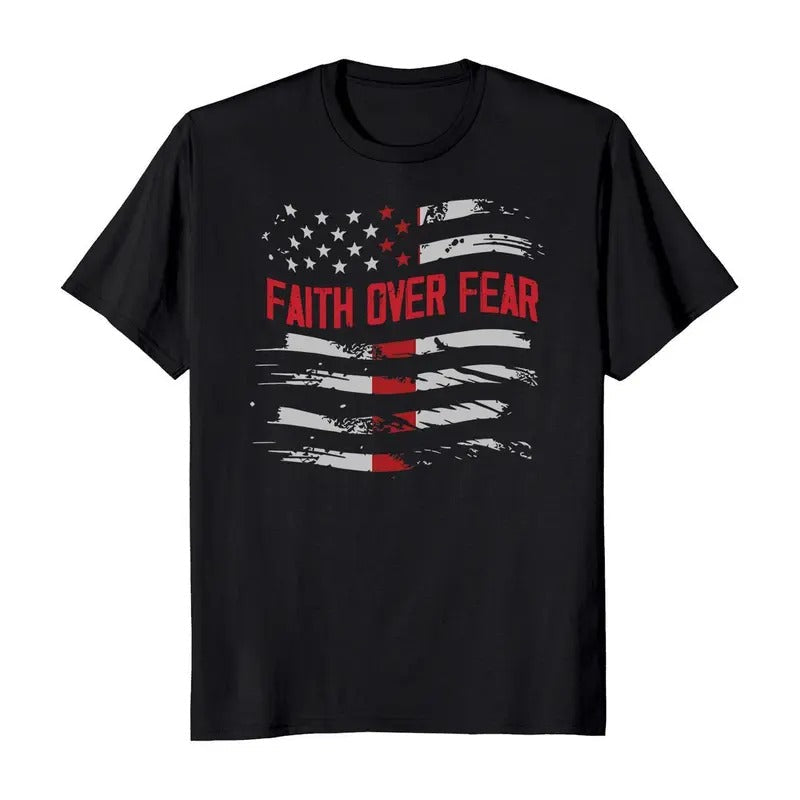 Faith Over Fear American Flag Patriotic - Adult & Kids T-Shirts, Sweatshirts & Hoodies apparel design preview 1