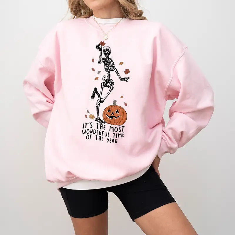 Fall 'S Most Time Dancing Skeleton Pumpkin Halloween - Adult & Kids T-Shirts, Sweatshirts & Hoodies apparel design preview 1