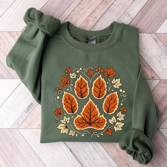 Fall Vine Leaf Paw Halloween Dog Lover Mom Autumn - Adult & Kids T-Shirts, Sweatshirts & Hoodies apparel design preview 1