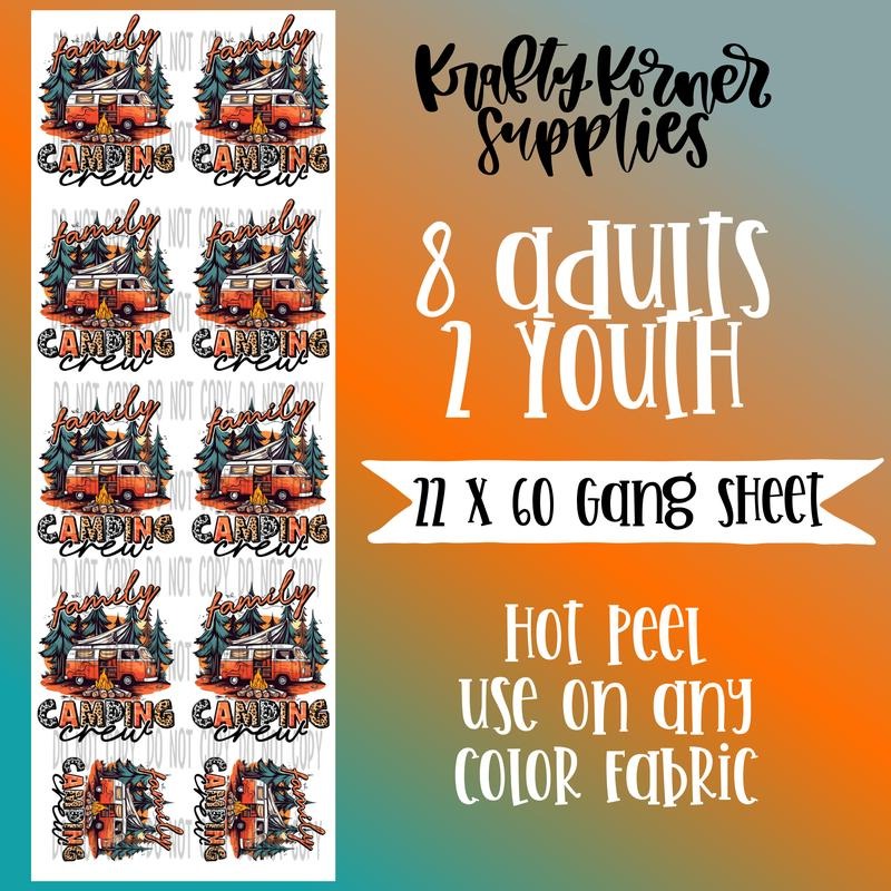 Family Camping Crew BULK DTF Transfer Gang Sheet 22 X - Adult & Kids T-Shirts, Sweatshirts & Hoodies apparel design preview 1