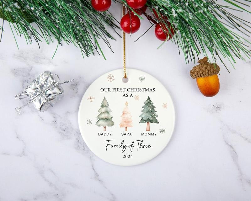 Family Three Ornament Personalized Baby'S First As - Adult & Kids T-Shirts, Sweatshirts & Hoodies apparel design preview 1