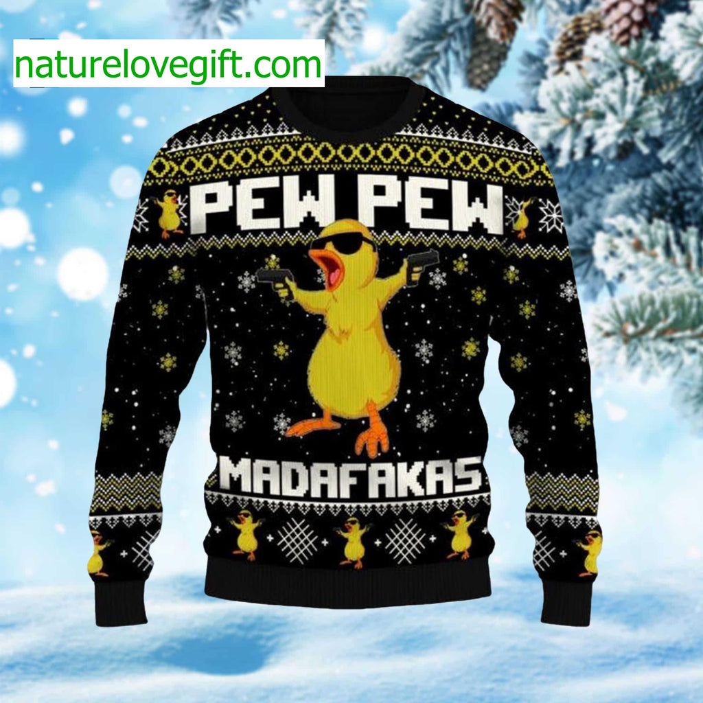 Fat Duck Pew Pew Madafakas Ugly Christmas Sweater - Holiday Gift product image