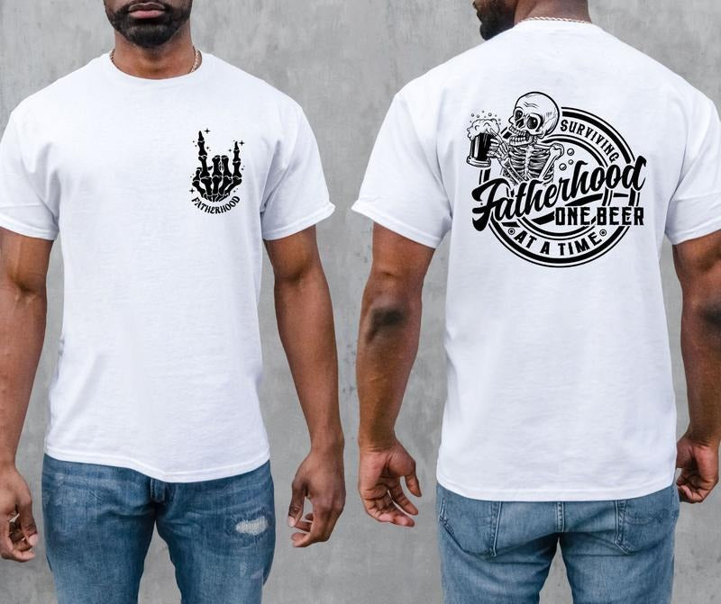 Fatherhood Surviving One Beer Time Svg Png Dad Skull - Adult & Kids T-Shirts, Sweatshirts & Hoodies apparel design preview 1