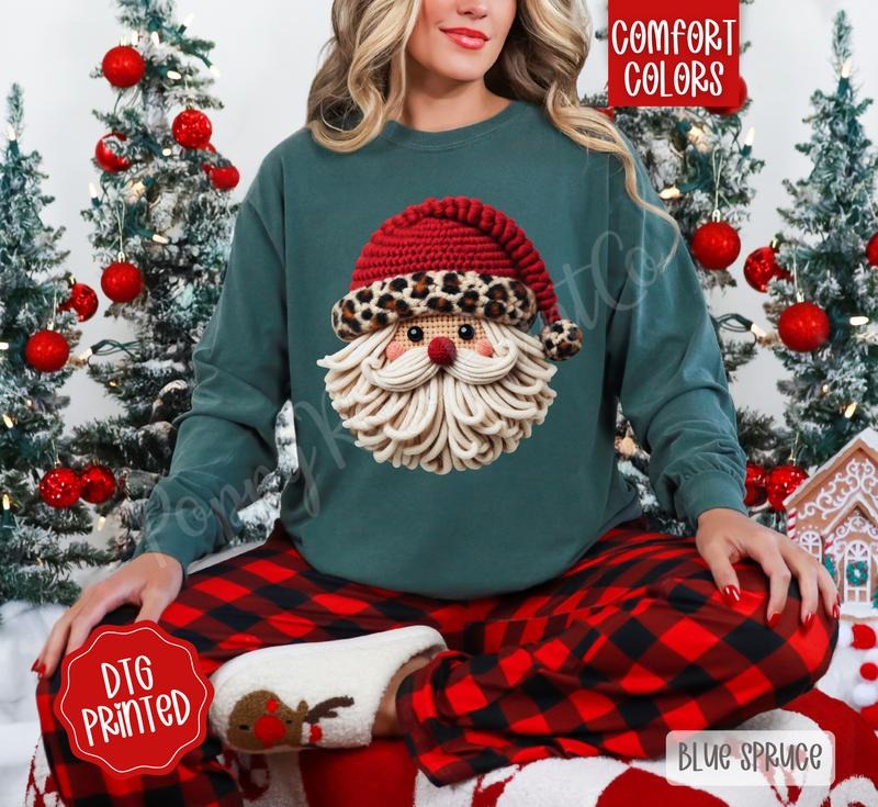 Faux Crochet Leopard Santa Comfort Colors Cute - Adult & Kids T-Shirts, Sweatshirts & Hoodies apparel design preview 1
