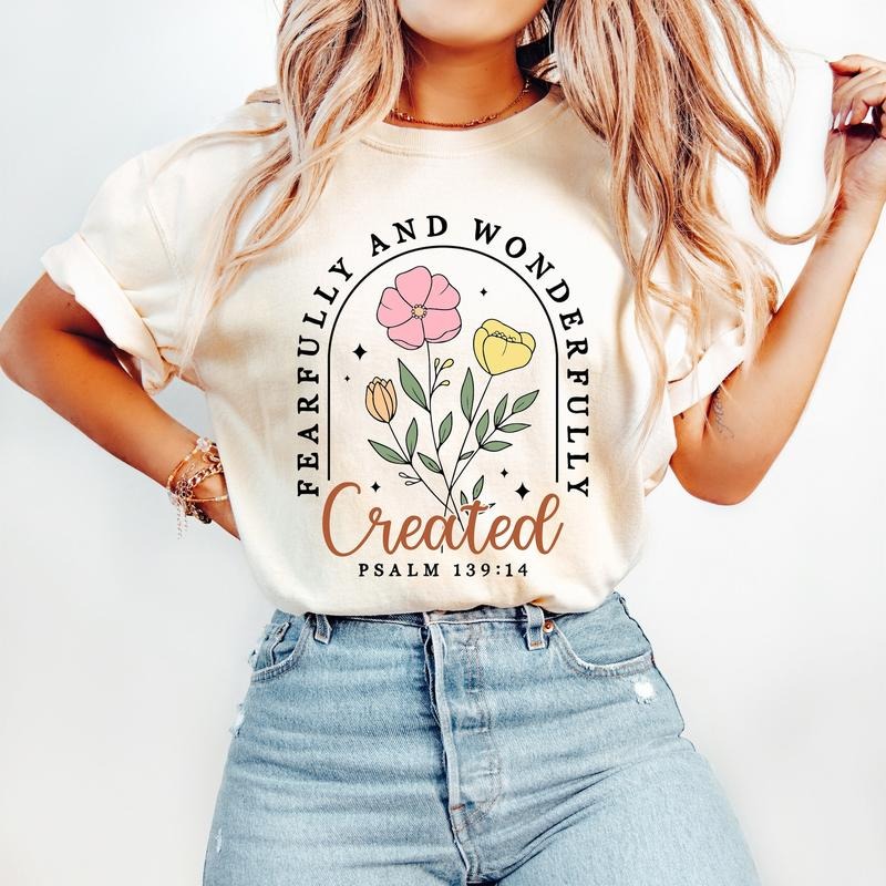 Fearfully Wonderfully Christian Floral Retro Bible - Adult & Kids T-Shirts, Sweatshirts & Hoodies apparel design preview 1