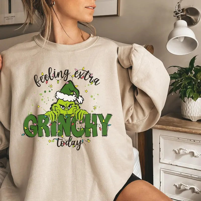 Feeling Extra Grinchy Today Funny Merry Grinchmas - Adult & Kids T-Shirts, Sweatshirts & Hoodies apparel design preview 1
