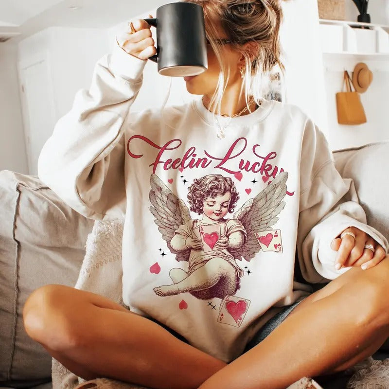 Feeling Lucky Cupid Valentines Funny Vday - Adult & Kids T-Shirts, Sweatshirts & Hoodies apparel design preview 1