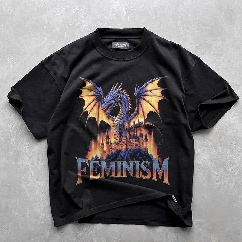 Feminism Dragon Fantasy Vintage Retro Funny Dark Art - Adult & Kids T-Shirts, Sweatshirts & Hoodies apparel design preview 1