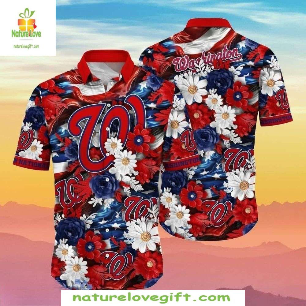 Washington Nationals Patriotic Floral Hawaiian MLB - Adult & Kids T-Shirts, Sweatshirts & Hoodies apparel design preview 1