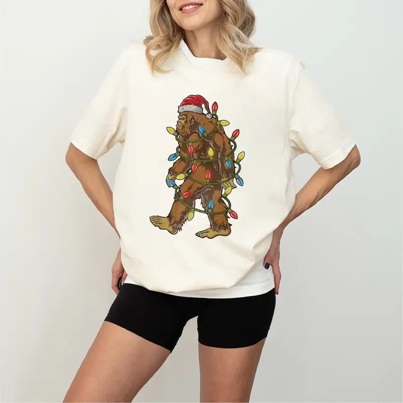 Festive Bigfoot Funny Santa All Sizes Colors - Adult & Kids T-Shirts, Sweatshirts & Hoodies apparel design preview 1