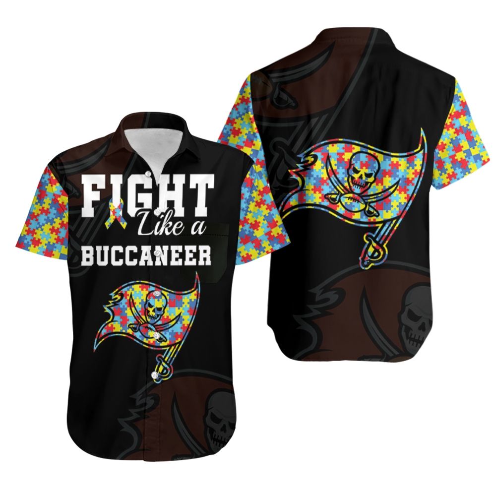 Autism Support Fight Like A Buccaneers Hawaiian - Adult & Kids T-Shirts, Sweatshirts & Hoodies apparel design preview 1