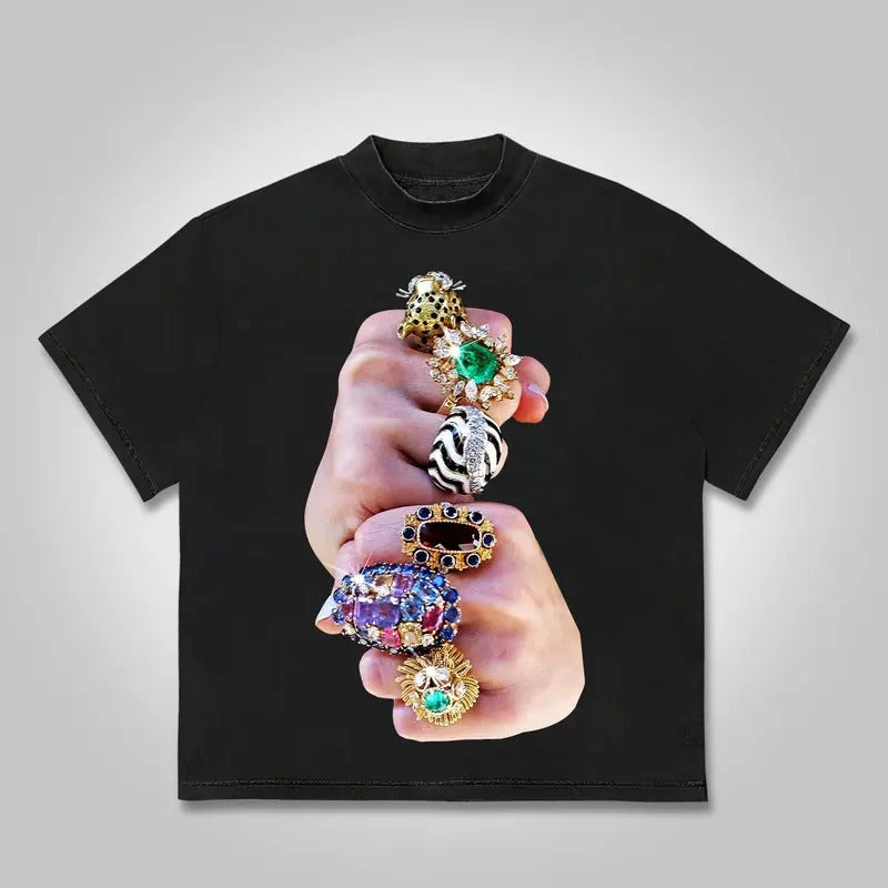 Finger Graffiti Diamond Ring Casual Y2K Cotton Top - Adult & Kids T-Shirts, Sweatshirts & Hoodies apparel design preview 1