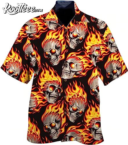 Fire Skull Halloween Hawaiian - Adult & Kids T-Shirts, Sweatshirts & Hoodies apparel design preview 1