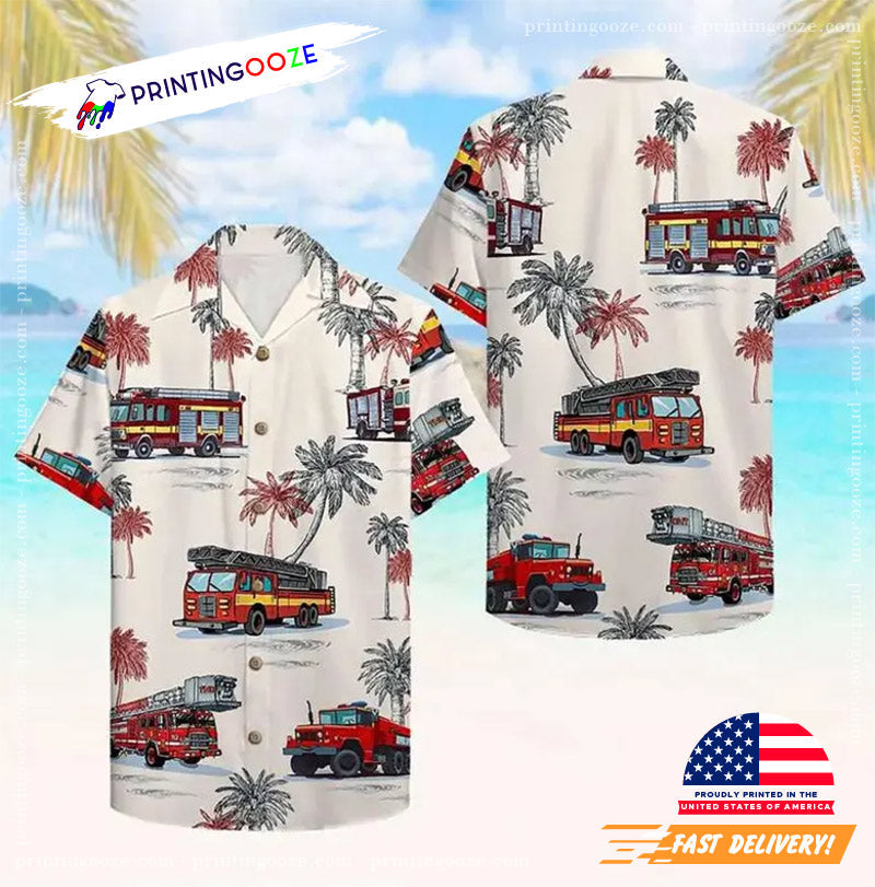 Firefighter Fire Engine Summer Hawaiian - Adult & Kids T-Shirts, Sweatshirts & Hoodies apparel design preview 1