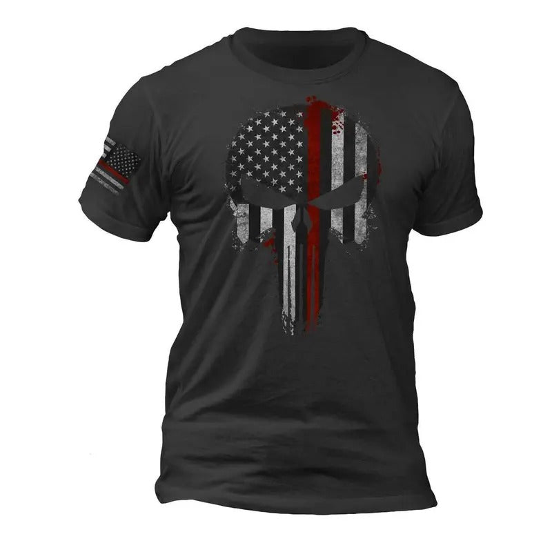 Firefighter Thin Red Flag Skull Sleeve - Adult & Kids T-Shirts, Sweatshirts & Hoodies apparel design preview 1