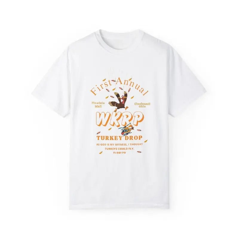 First Annual WKRP Turkey Drop Thanksgiving Fall - Adult & Kids T-Shirts, Sweatshirts & Hoodies apparel design preview 1