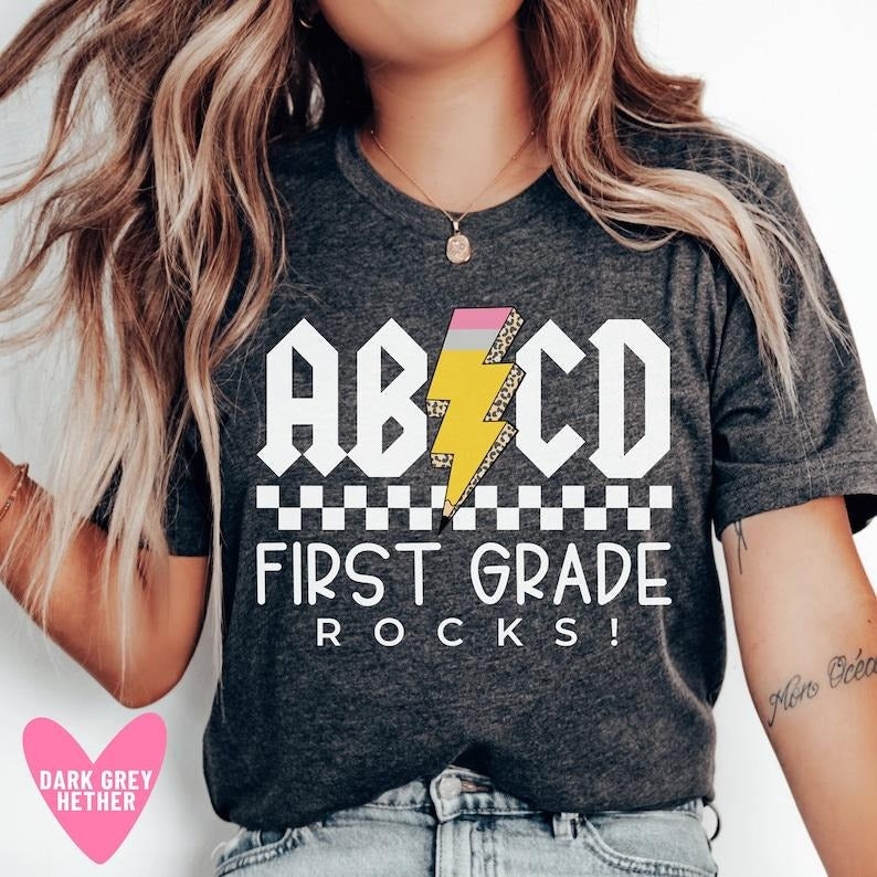 First Grade Rocks Teacher Appreciation 1st ABCD - Adult & Kids T-Shirts, Sweatshirts & Hoodies apparel design preview 1
