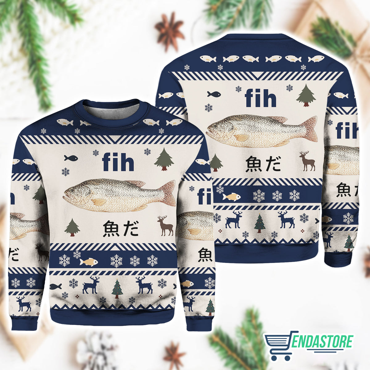 Fish Japanese Fih 3D Ugly Christmas Sweater - Holiday Gift product image