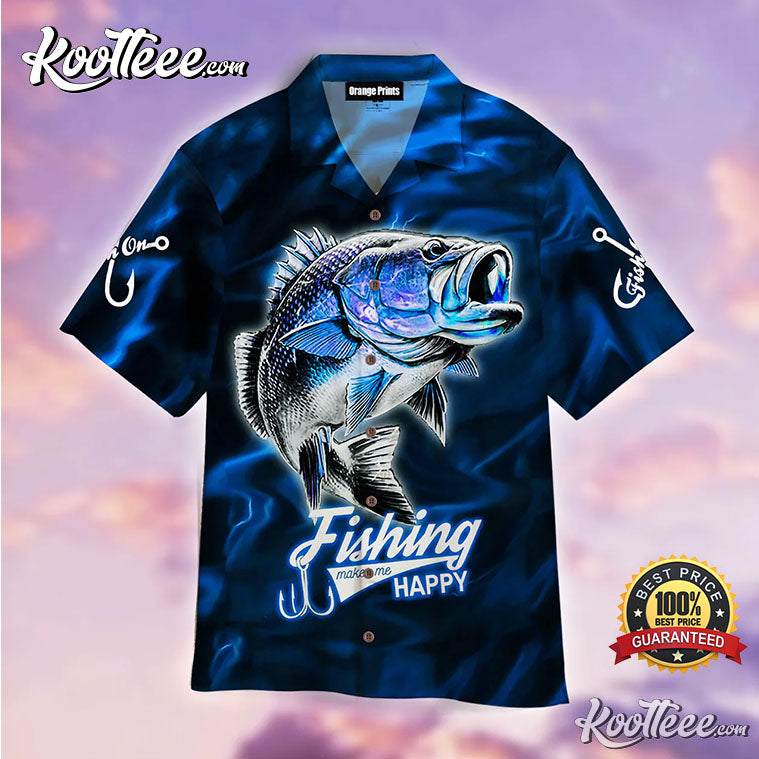 Fishing Make Me Happy Hawaiian - Adult & Kids T-Shirts, Sweatshirts & Hoodies apparel design preview 1
