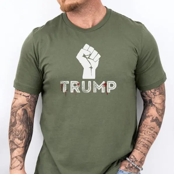 Fist Bump Trum.P Rally Shooing Donald Inspired - Adult & Kids T-Shirts, Sweatshirts & Hoodies apparel design preview 1