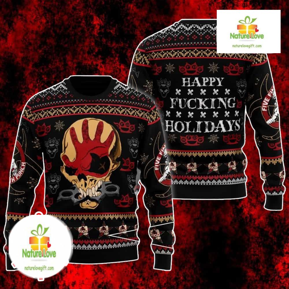 Five Finger Death Punch Skull Red Metal Fan Gift Ugly Christmas Sweater - Holiday Gift product image