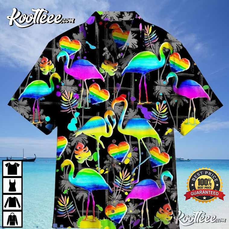 Flamigo Pride Happy LGBT Heartbeat Hawaiian - Adult & Kids T-Shirts, Sweatshirts & Hoodies apparel design preview 1