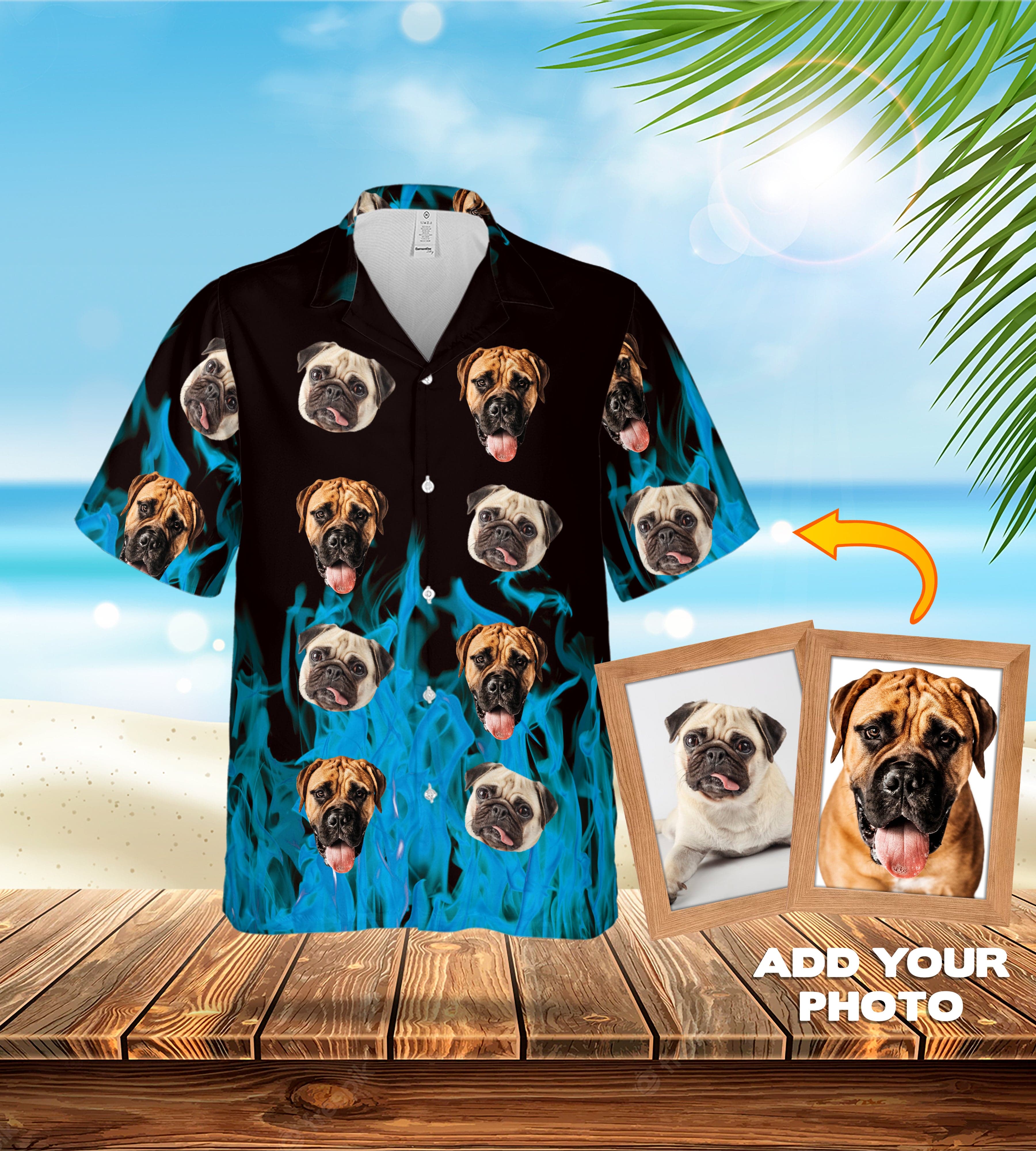 Custom Hawaiian (Flaming Blue: 1-7 Pets) - Adult & Kids T-Shirts, Sweatshirts & Hoodies apparel design preview 1
